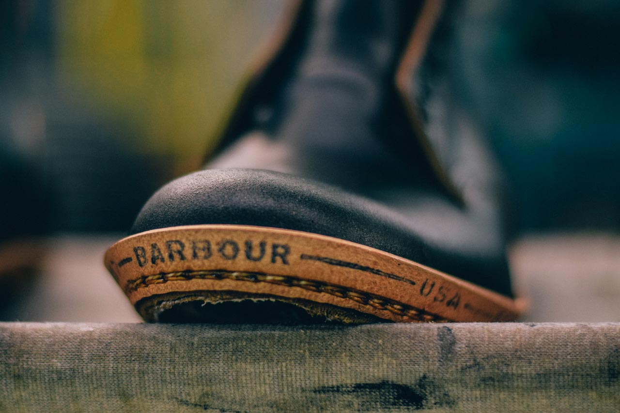 An Oak Street Bootmakers Trench Boot with Barbour Welt exposed before sole is attached