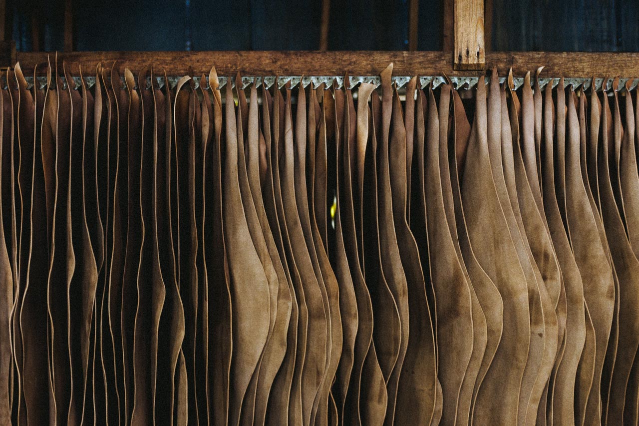 A rack of drying hides at Horween Leather Co.